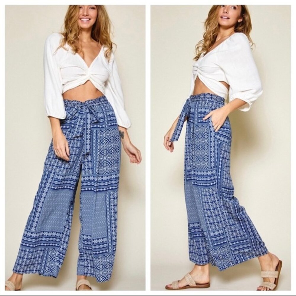 CES FEMME BOHO WIDE LEG PANTS WITH FRONT TIE
